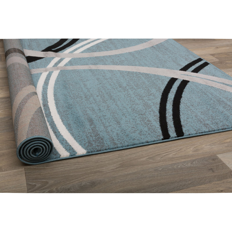 Tapis à motif géométrique Arnaldur, Bleu, Tapis de couloir 2 pi x 10 pi