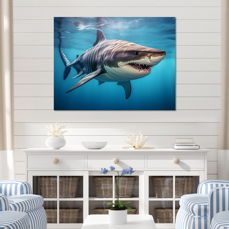 «Tiger Shark Territory III - Shark», art mural encadré, H 12 po x l 20 po x P 1 po, Toile tendue
