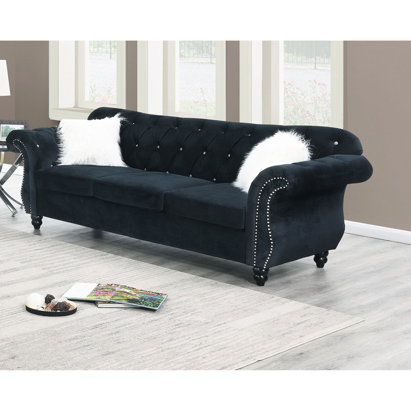 Canapé formel de luxe en velours 1pc avec coussins de salon, Noir