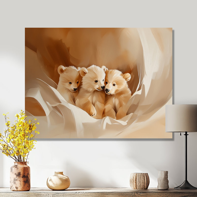 Reproduction en métal «Playful Bear Cubs - Animals», ours, H 34 po x l 44 po x P 0,84 po