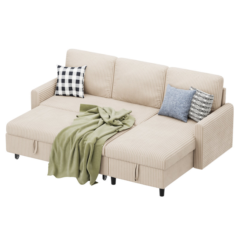 Canapé-lit modulaire en L 75,8 po Ashleh, Velours côtelé beige