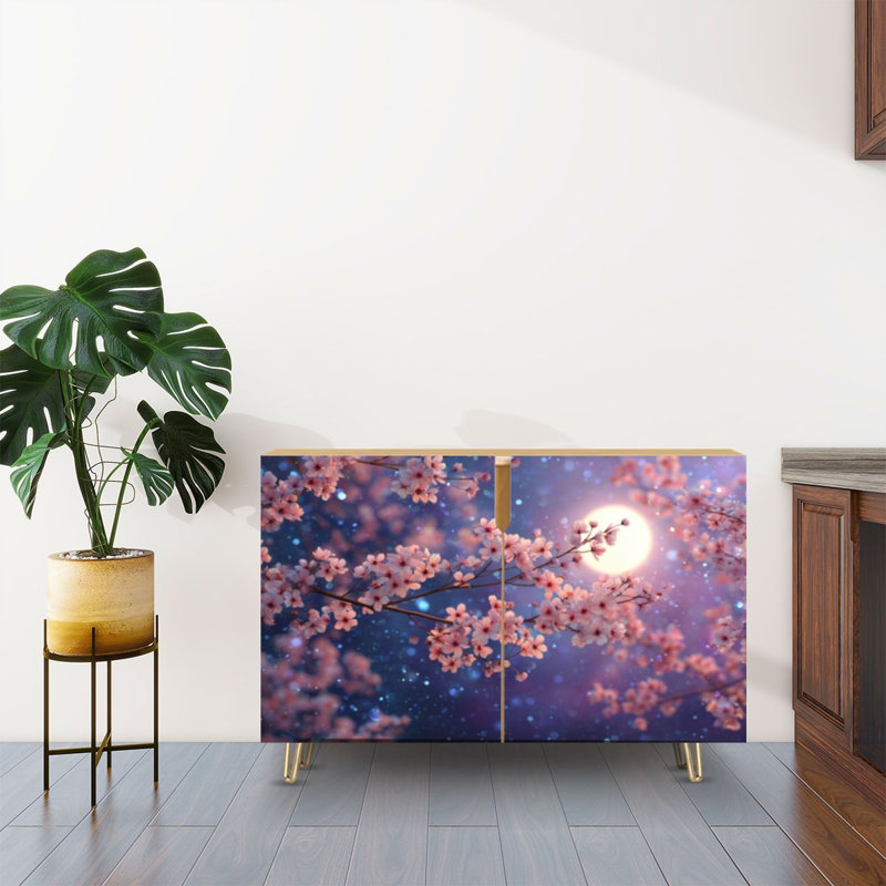 Buffet buffet avec rangement Cherry Blossom Branches Floating Petals Stars avec 2 portes pour le salon et la cuisine