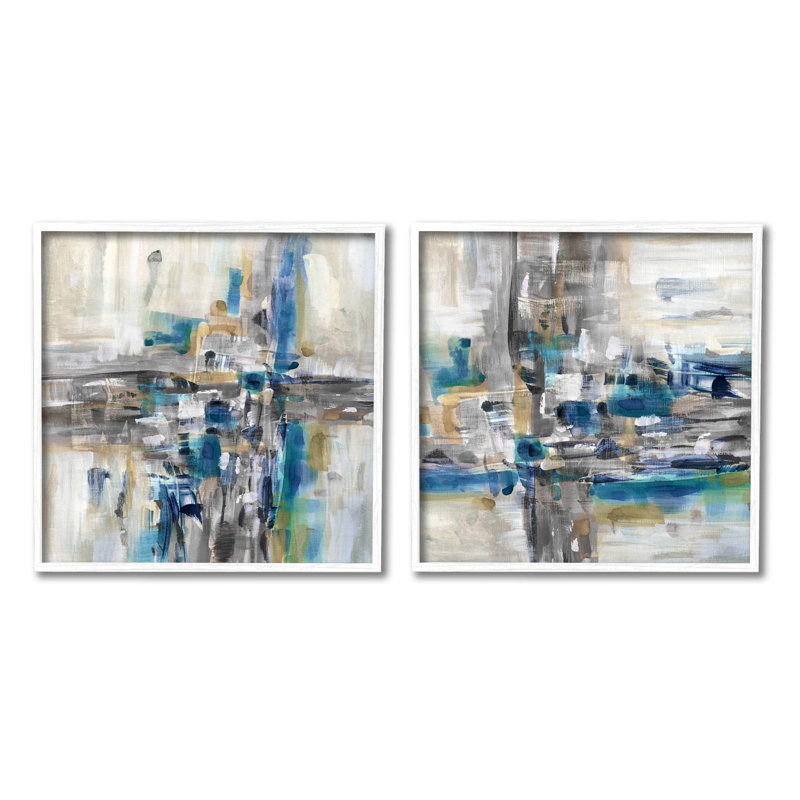 «Abstract Collage Chaotic Brush Strokes», ensemble de 2 impressions encadrées par Susan Jill, H 12 po x l 12 po x P 1,5 po