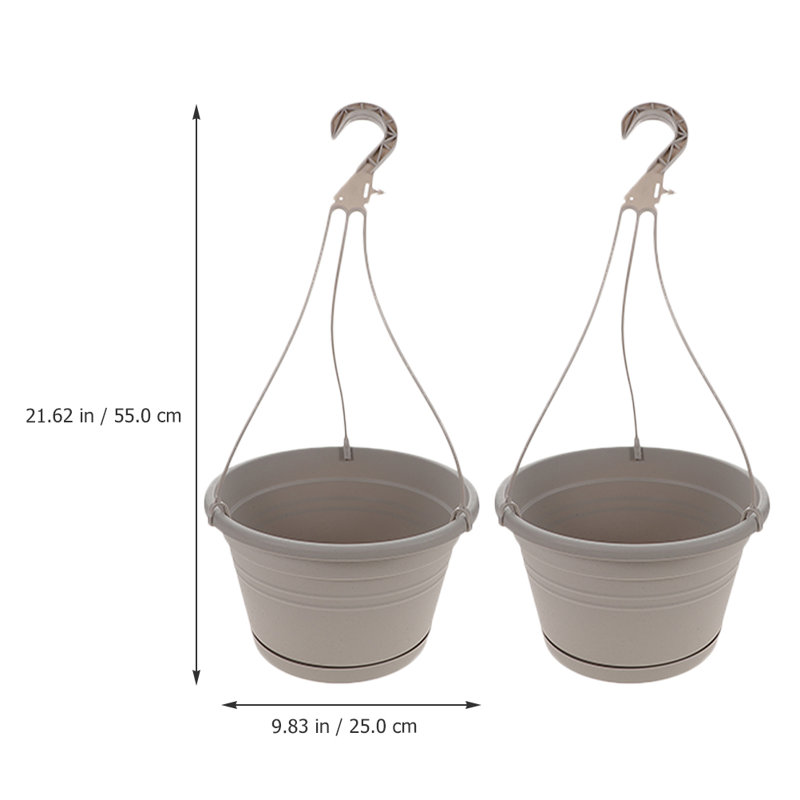 Set of 2 Gray Plastic Hanging Flower Pots
