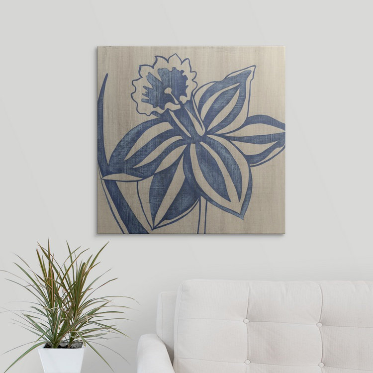 Indigo Floral " Indigo Daffodil ", 35" H x 35" W x 1.5" D, Canvas