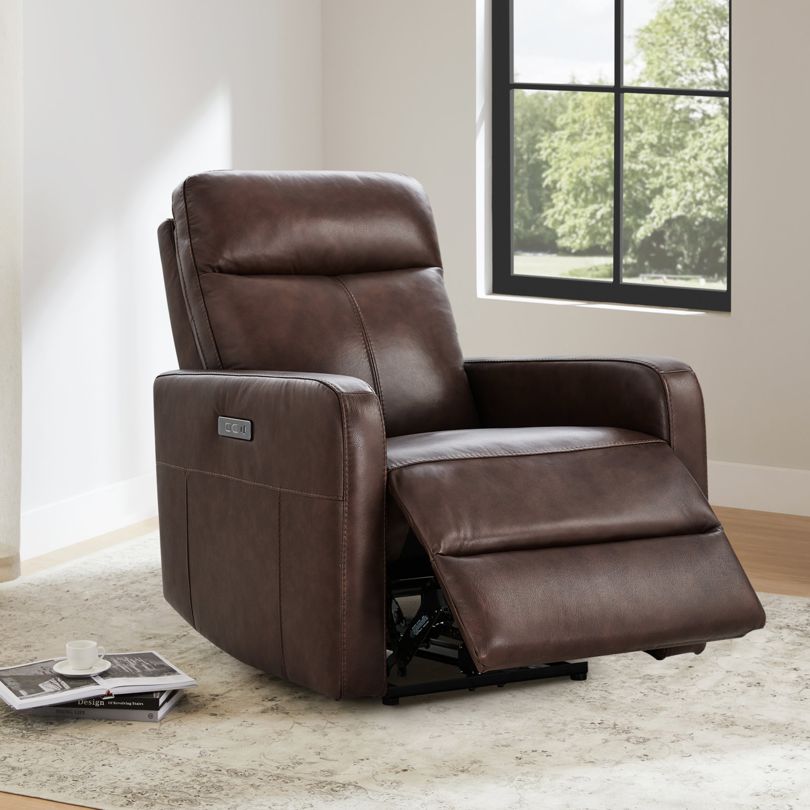 Leena 33" Genuine Leather Power Recliner, Impression Cognac Top Grain Leather