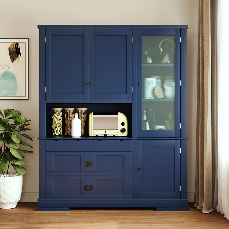 Grande armoire de rangement avec garde-manger et tablettes réglables, bleu, Bleu