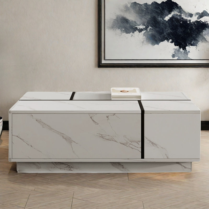Rectangular Sliding Top Coffee Table With 2 Drawers And 2 Hidden Storage Compartments