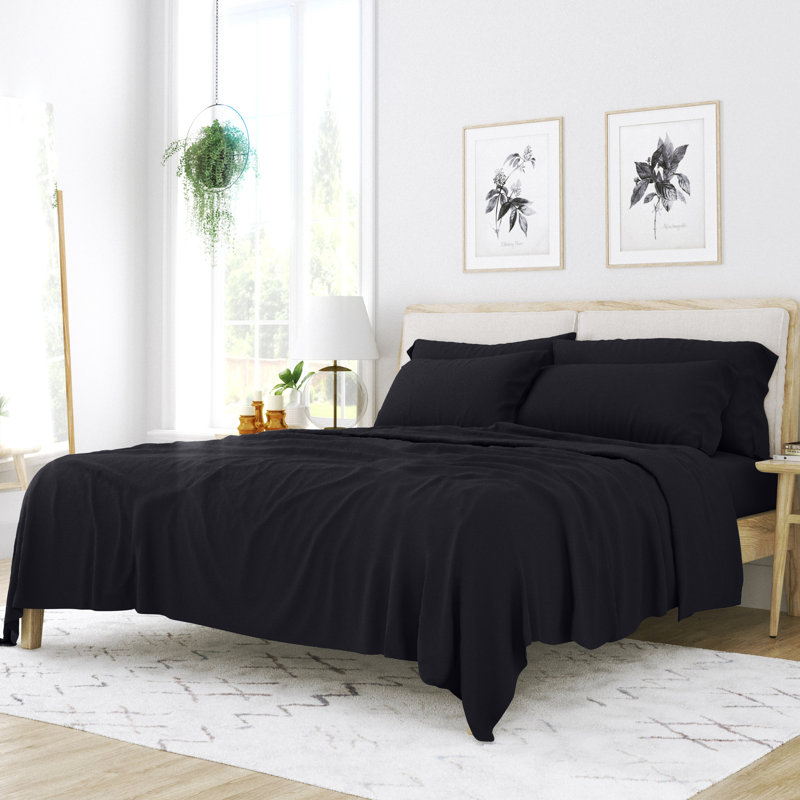 Ensemble de draps pour lit en microfibre brossée de 6 pièces Simply Soft, Ensemble de draps pour grand lit + un drap-housse 