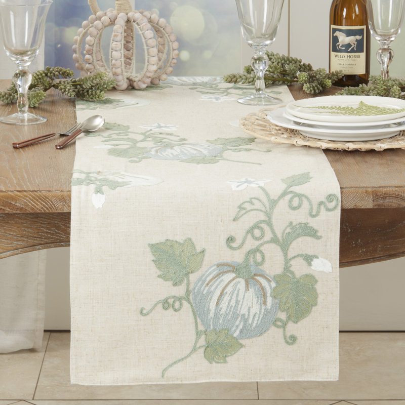 Beige Pumpkin Harvest Polyester Table Runner, 16"x70"