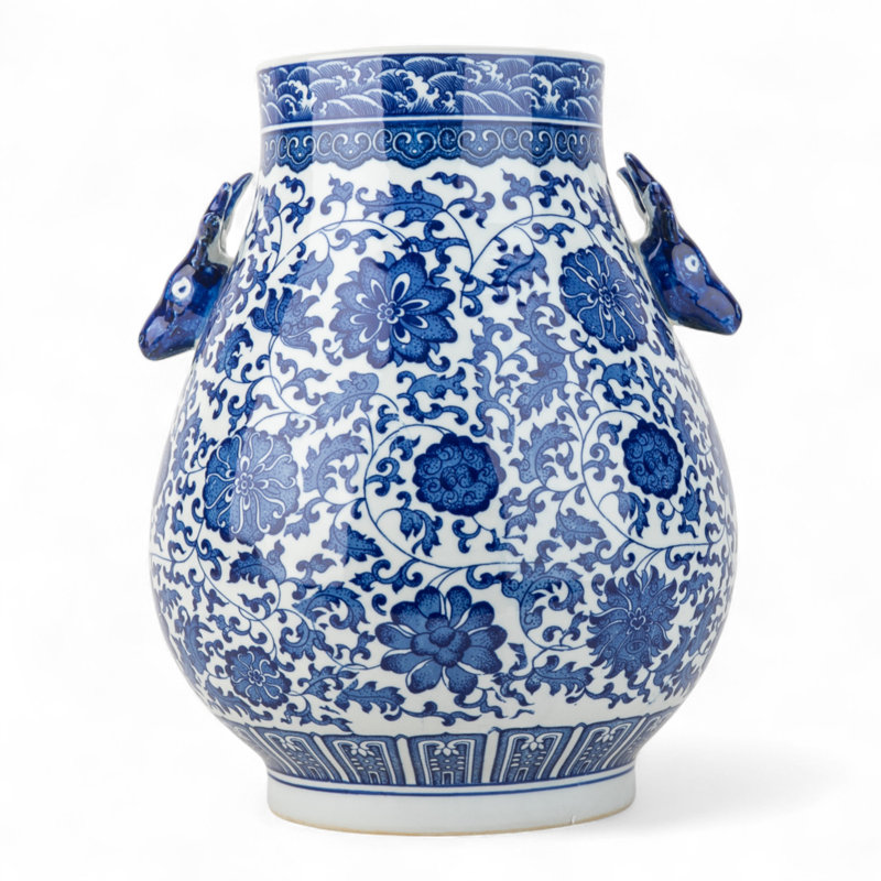 Blue and White Deer Handle Vase