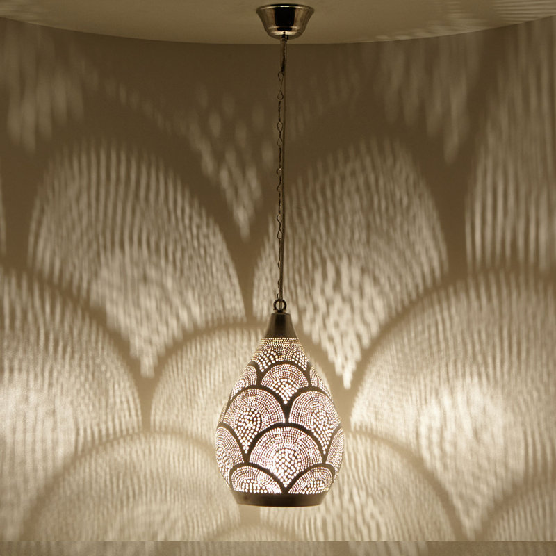 Sabia 1 - Light Silver Single Pendant, 30cm H x 17cm W x 17cm D