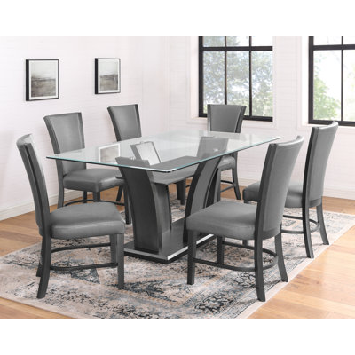 Rodner Grey Modern And Sleek Metal Glass Rectangular Dining Room Set