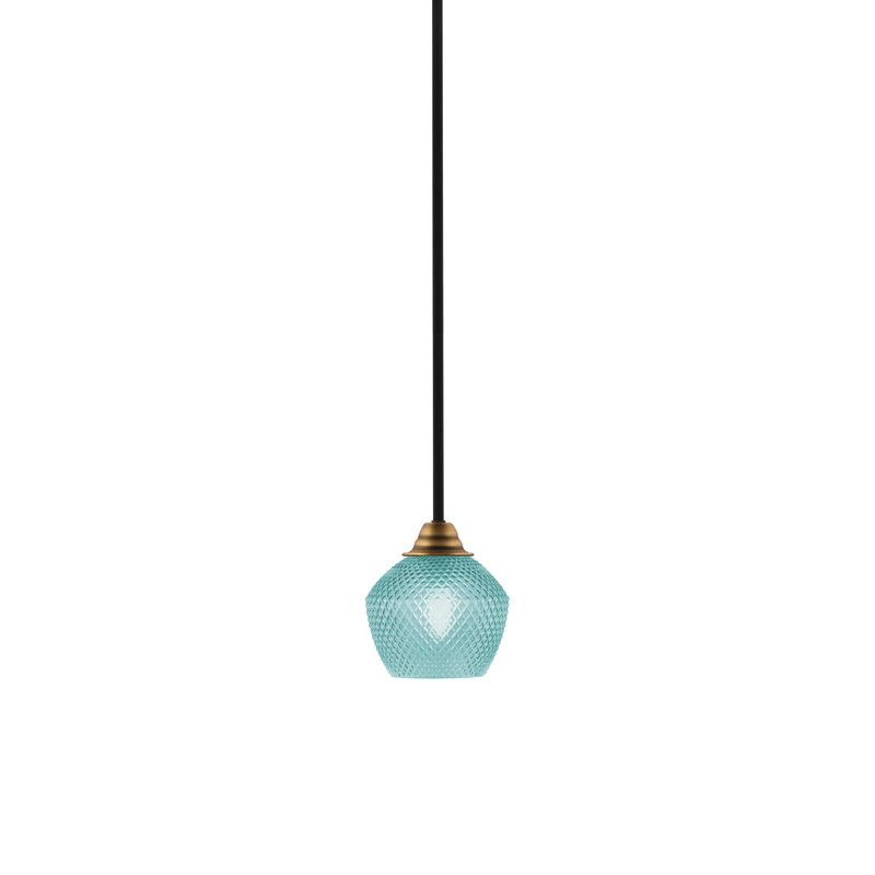 Mini-luminaire suspendu en verre noir mat 6 po Mukkesh, Sarcelle, Noir mat / laiton