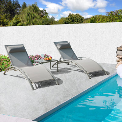3 PCS Yunis Outdoor Metal Chaise Lounge Set with Table by Ebern Designs