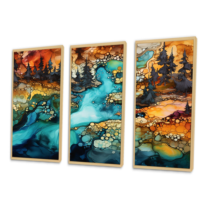 «Dreamscape Lakes Rivers», art mural à l'encre liquide «River», H 40 po x l 60 po x P 1 po, Cadre naturel flottant