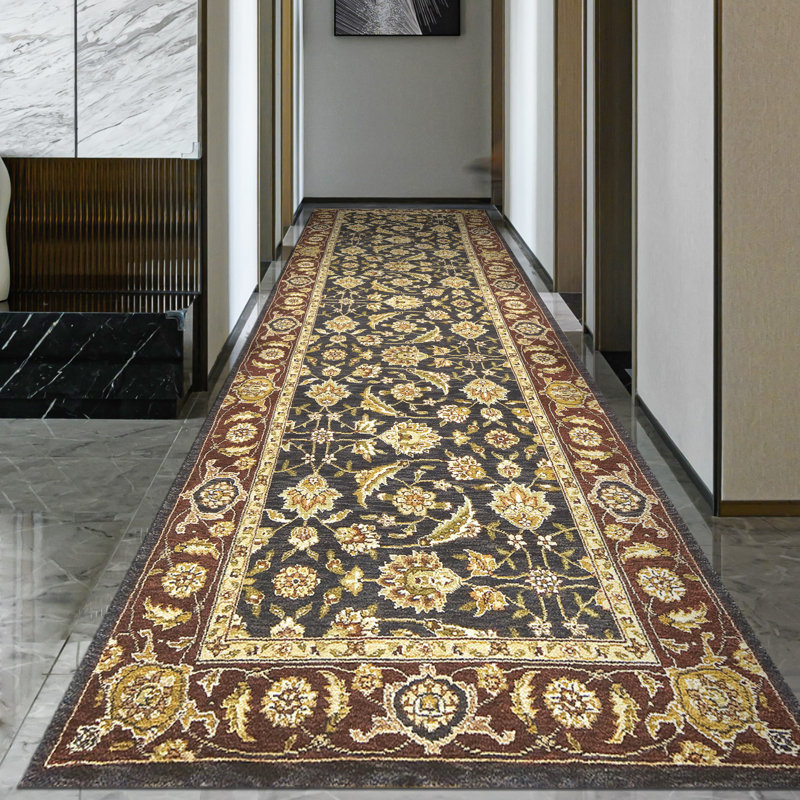 Hand Knotted Oriental Area Rug in Navy/Red, Runner 2'6" x 20'