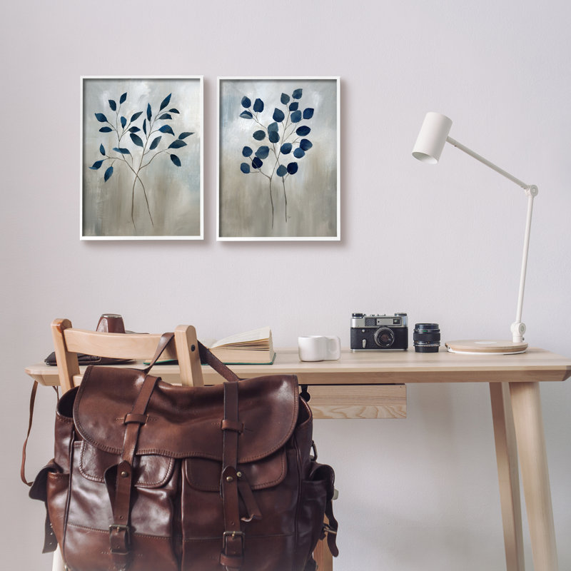 Branches botaniques grises 2 pièces par Nan, Giclée encadrée blanc bord de mer, H 14 po x l 11 po x P 1,5 po