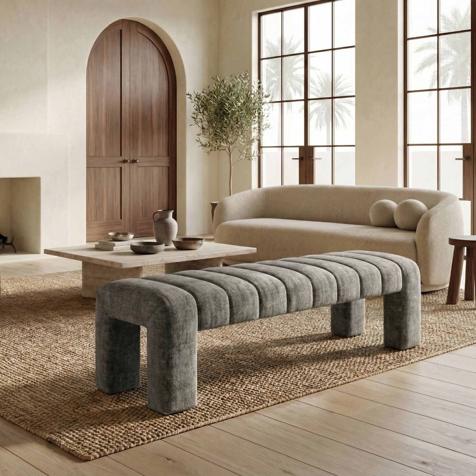 Gliese 63" Velvet Bedroom Bench, Dark Green Chenille