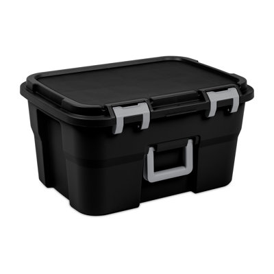Sterilite Footlocker, 14 Gal Plastic Storage Container with Lid, Black, 8 Pack