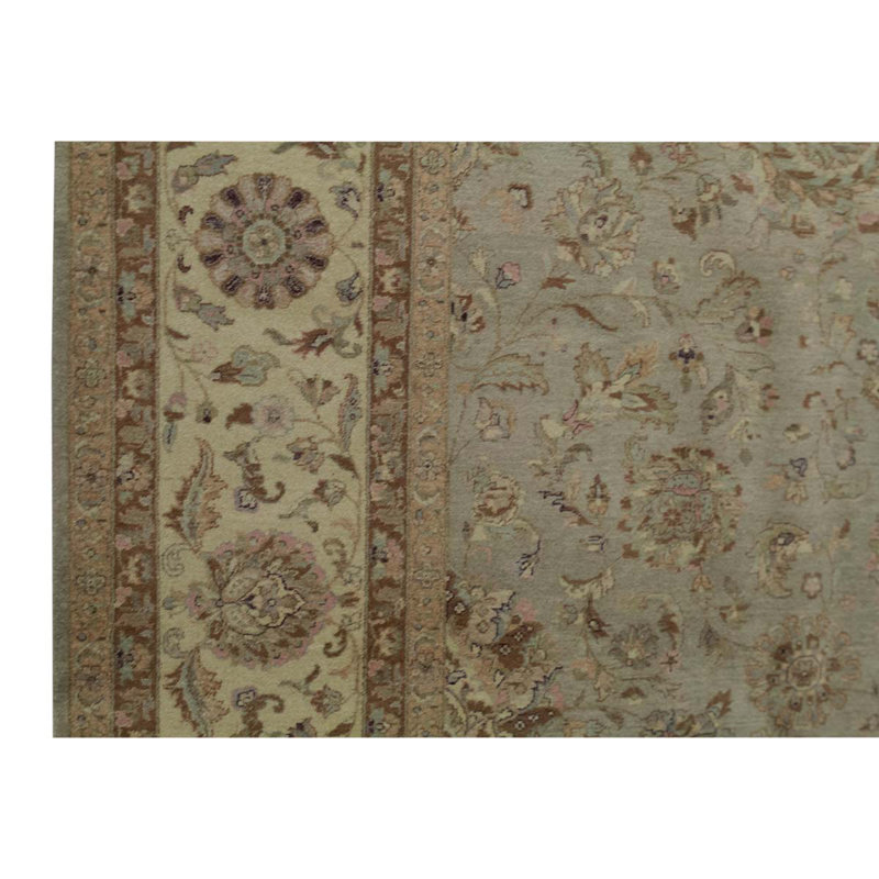 Tapis gris / brun en laine noué à la main de conception unique 9 pi 1 po x 11 pi 11 po