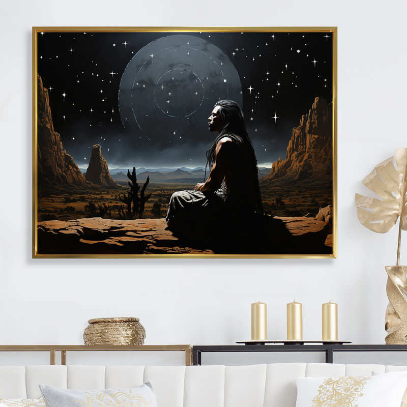 " Native American Skywatchers Wisdom ", Gold Floater Framed, 24" H x 32" W x 1" D