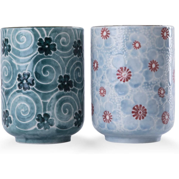 Hedume Set Of 2 Japanese Tea Cups, 10 Oz Ceramic Tea Cup Cup