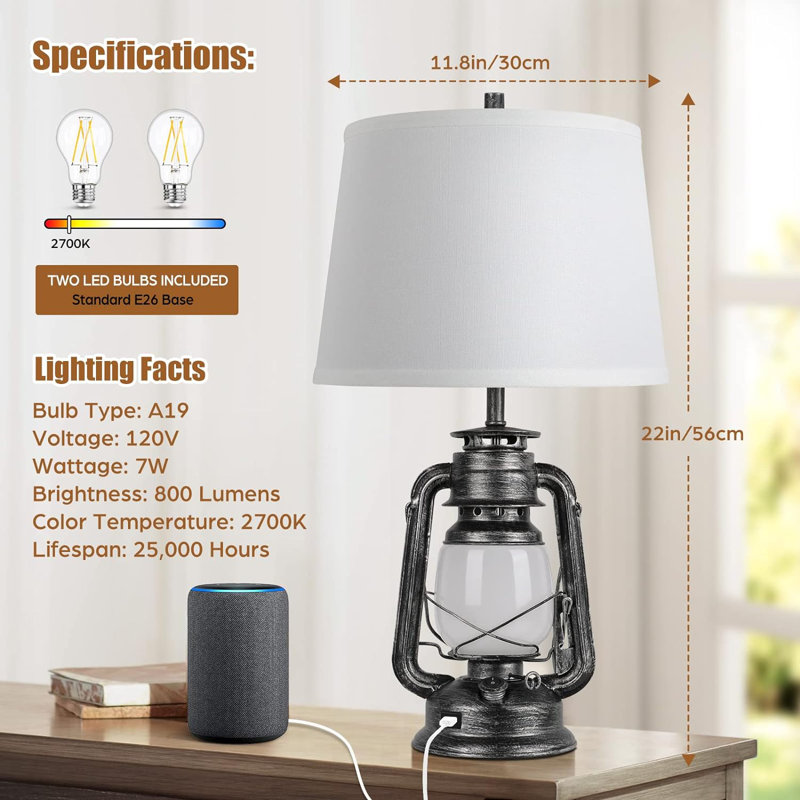 Ensemble de lampes de table noires 22 "avec USB Ahonesti, Blanc