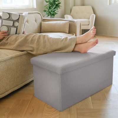 Go-Poufs Knock-Down Rectangular Teddy Boucle Storage Ottoman | 30"x15"x15" |