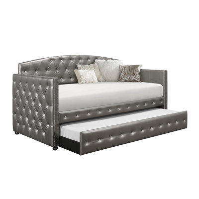 Bertie Upholstered Faux Leather Daybed with Trundle Bed