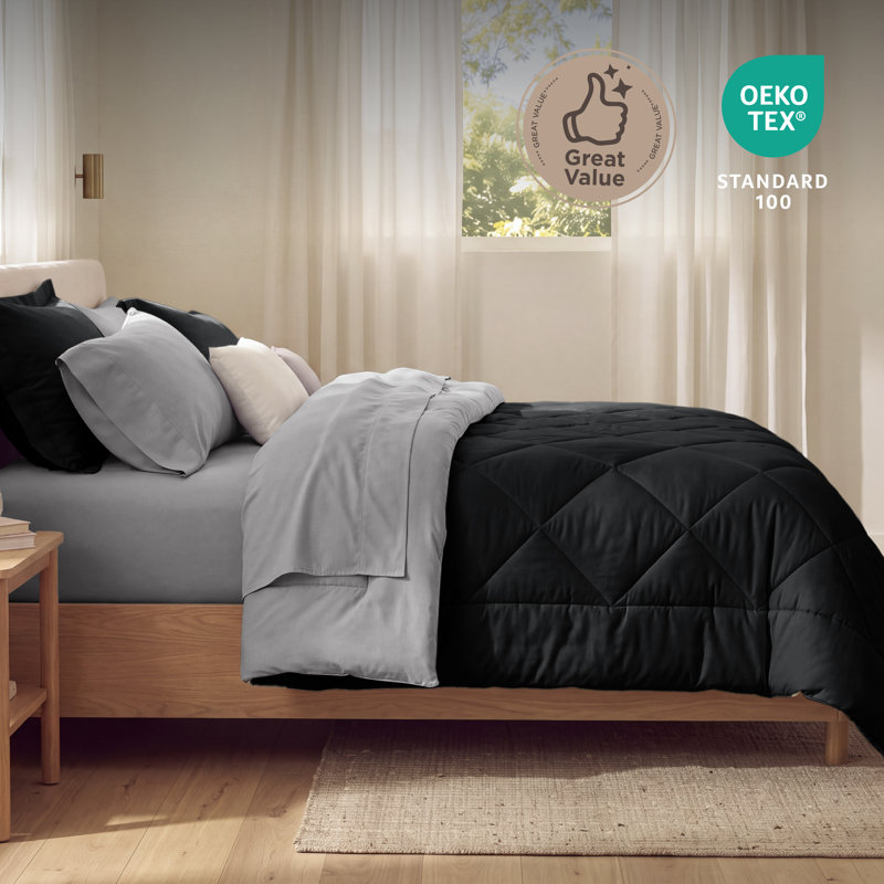 Best Seller Bedsure Comforter Set Reversible Bedding for All Seasons-89GSM, Black, Queen Comforter + 2 Standard Pillow Shams