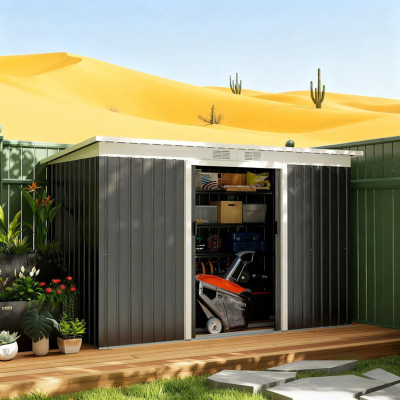 Remise de jardin avec portes verrouillables doubles, Gris