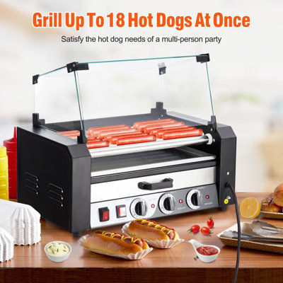 7 Rollers 18 Hot Dogs Capacity 1350W Stainless Sausage Grill Cooker Machine