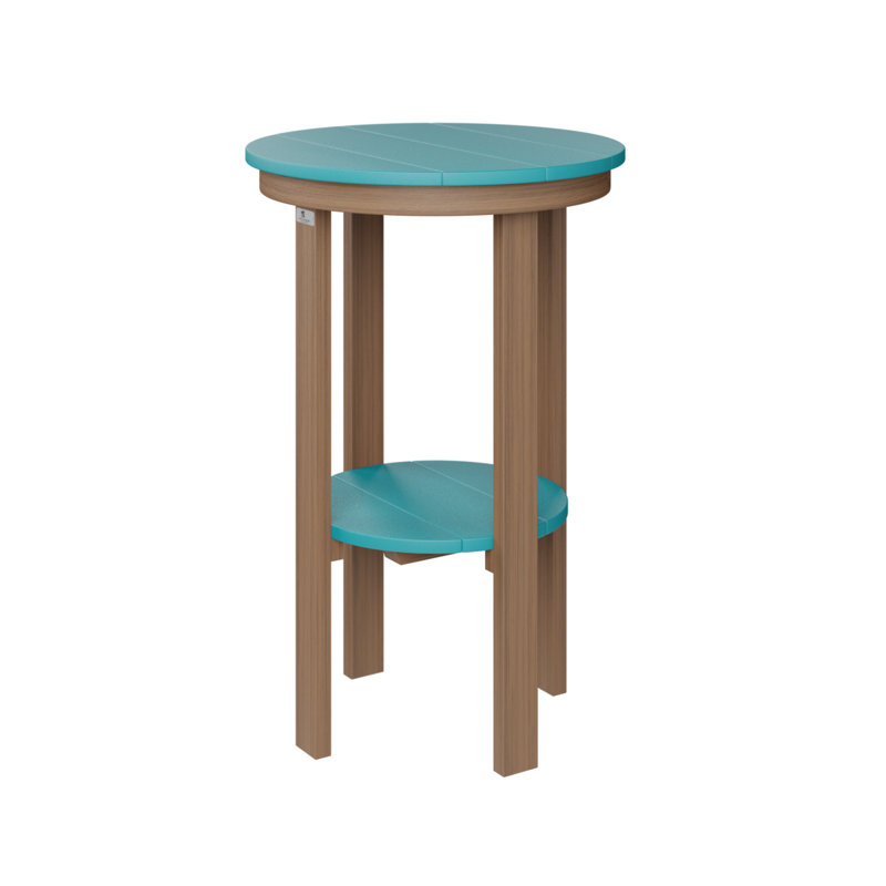 Outdoor Round Side Table, Aruba Blue, Antique Mahogany, 32" H x 21.5" W x 21.5" D