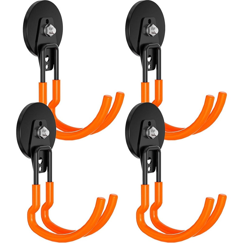 Crochets magnétiques de rangement robustes avec crochets magnétiques de garage avec revêtement antidérapant pour armoire métallique, panneau perforé, étagère de garage, outils de jardin (orange4pro)