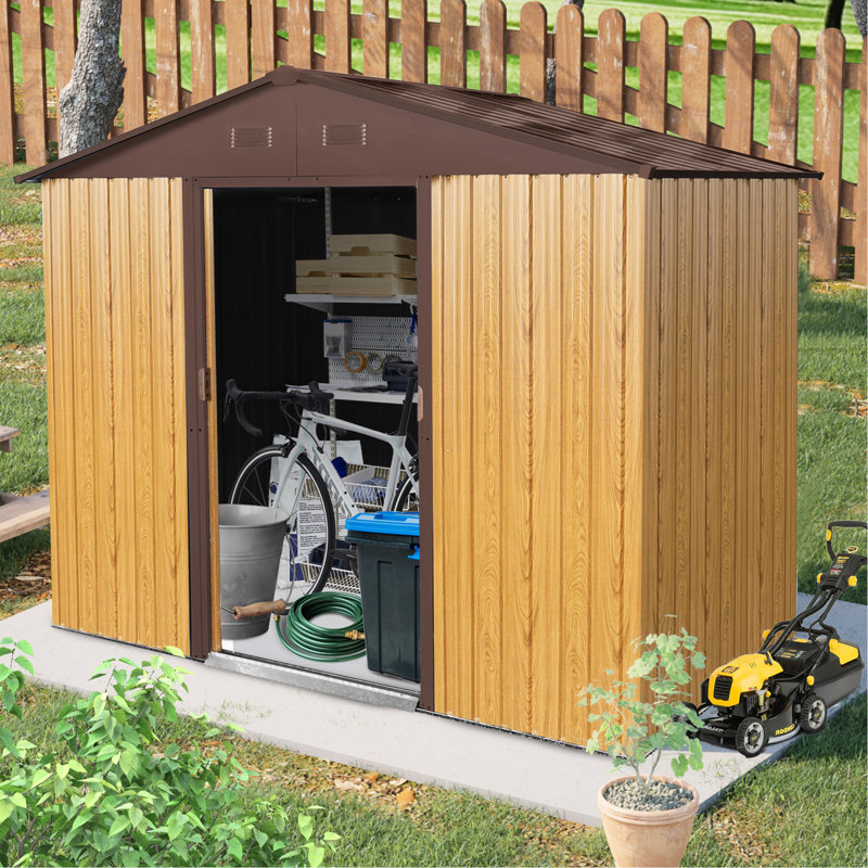 Remise de rangement en métal de 8 pi x 4 pi avec ancres - Café pour une cour extérieure facile à assembler 8 pi x 4 pi, Café