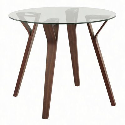 Table de salle à manger ronde en bois de noyer et verre transparent Folia