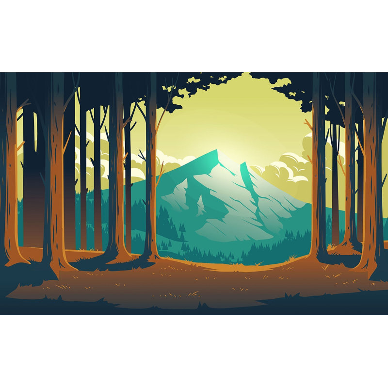 Murale pelez et collez de qualité supérieure - coucher de soleil forêt, L 120 po x l 180 po