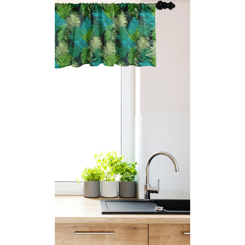 Tropical Palm Leaf Satin Valance Set in Dark Green Multicolor