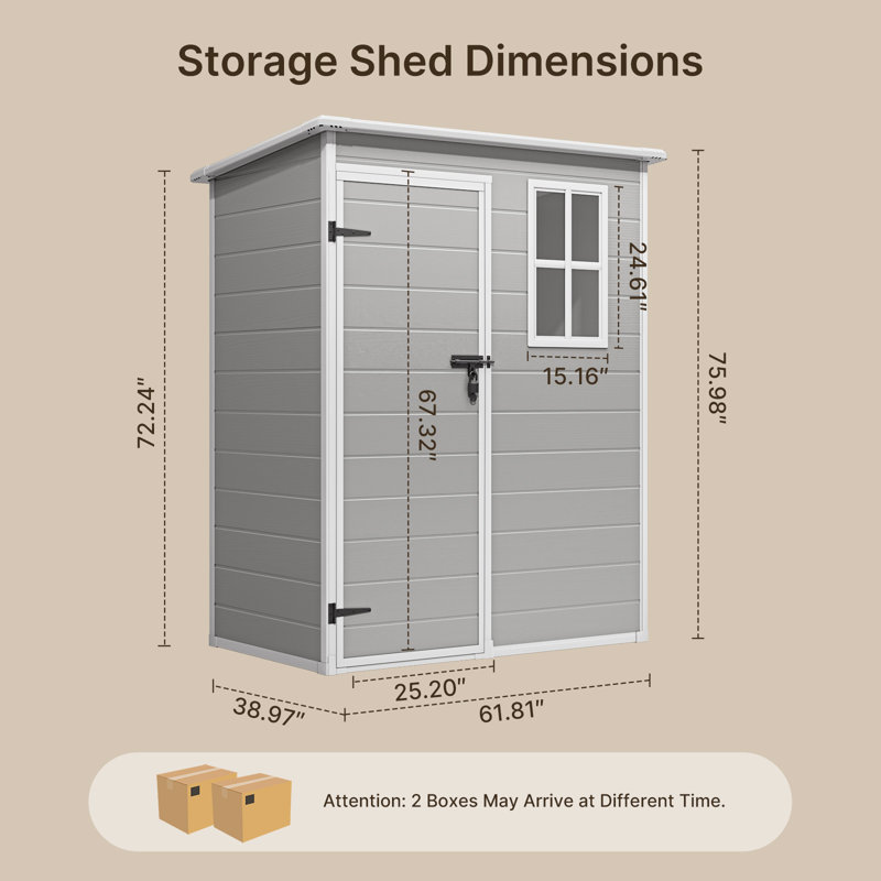 5ft x 3ft Gray Resin Outdoor Storage Shed with Windows