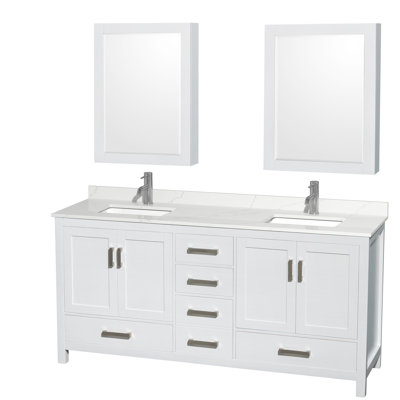 Sheffield 72" Freestanding Double Bathroom Vanity with Quartz Top with Medicine Cabinets
