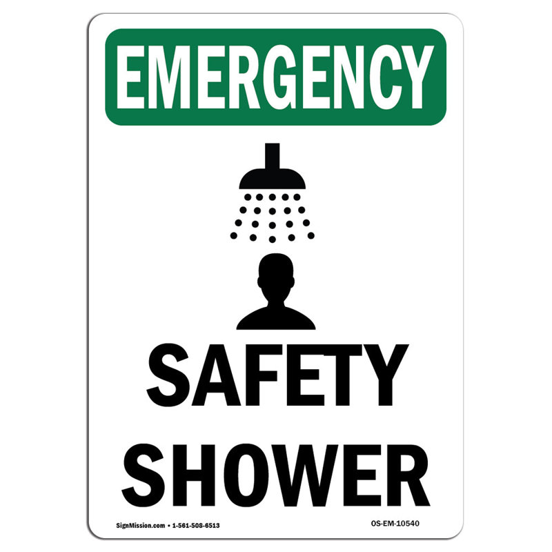 Douche de sécurité avec panneau en aluminium 12 x 18, H 18 po x l 12 po x P 0,1 po