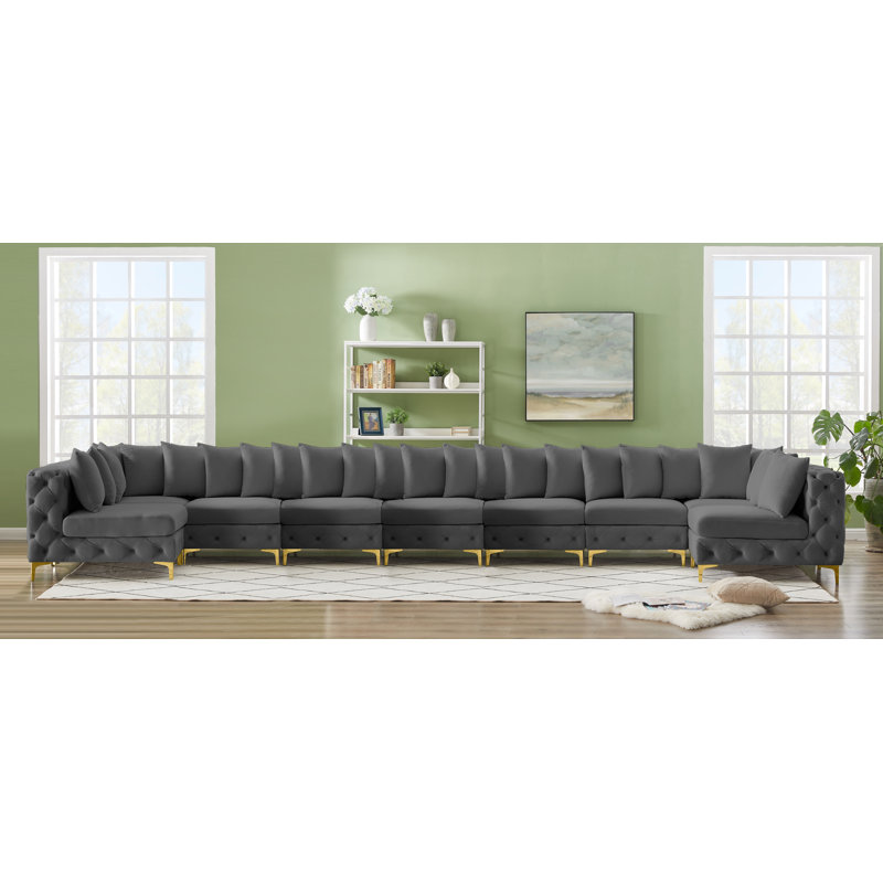 Canapé modulaire réversible en velours de 228 po de largeur, Velours gris