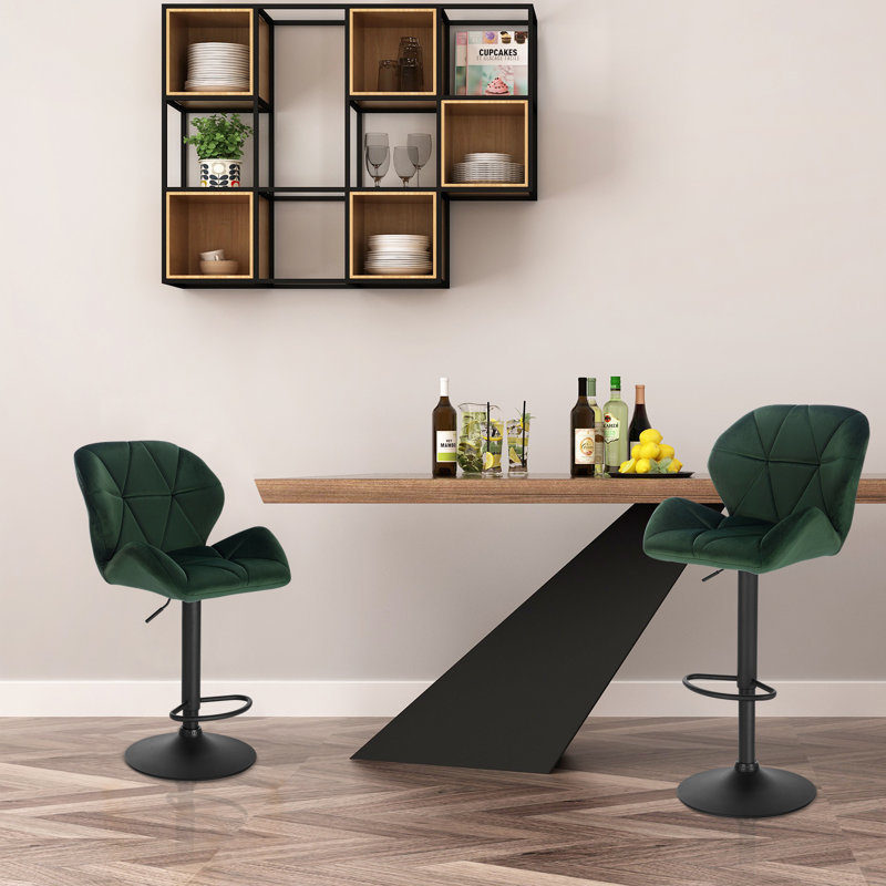Dequavious Swivel Upholstered Adjustable Height Counter Stool with Metal Frame, Dark Green
