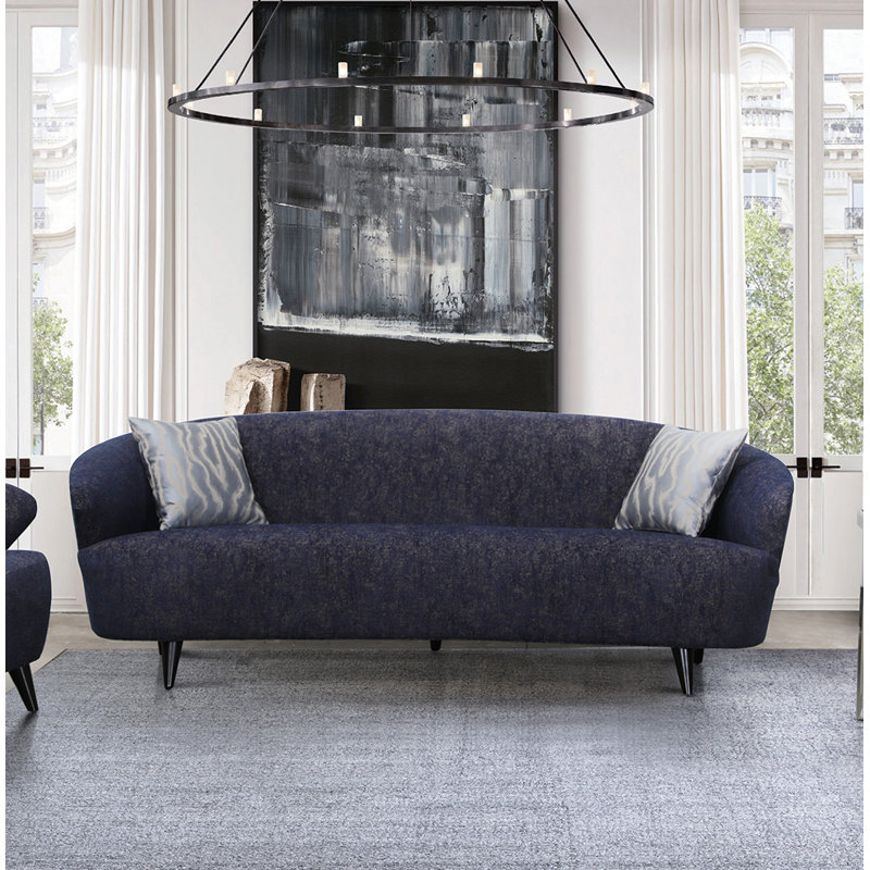 Vegard 91" Flared Arm Curved Sofa, Blue Linen Blend