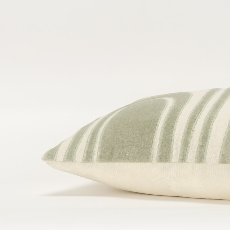 Green and Beige Embroidered Cotton Lumbar Pillow Set
