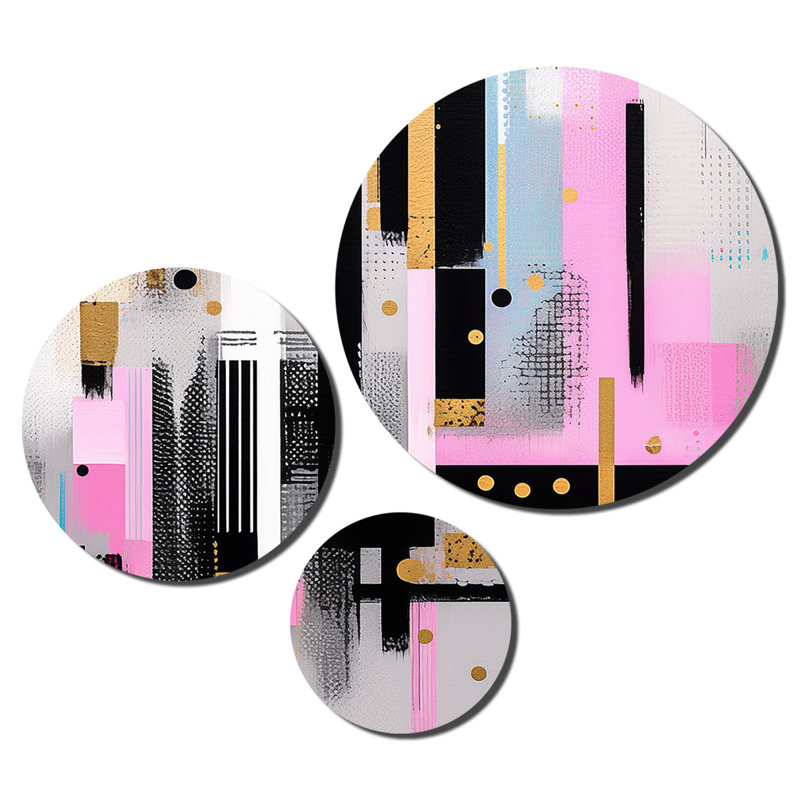 Pink Gold Bold Stripes Abstract Wall Decor on Metal