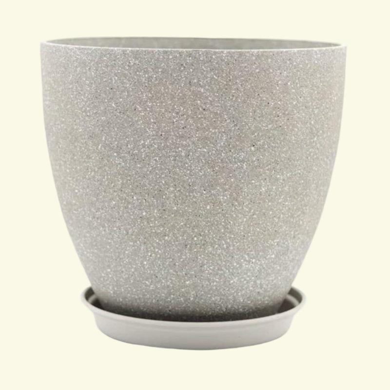 Forest Resin Round Plant Pots With Tray, light gray