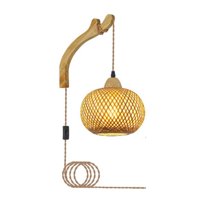 Applique murale en bambou avec prise, lampe murale en osier avec cordon d'alimentation, applique murale rustique en rotin tressé à la main, applique murale bohème, éclairage mural pour salon ou chambre