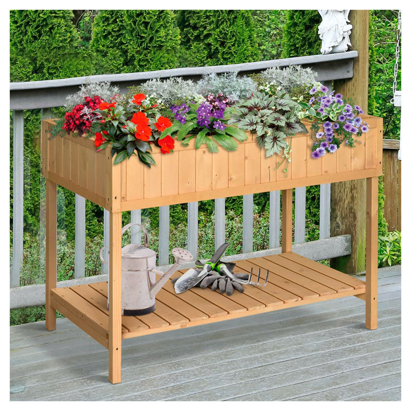 Lit de jardin surélevé en bois naturel avec 8 poches de plantation 43,3 po x 18 po x 30 po Outsunny